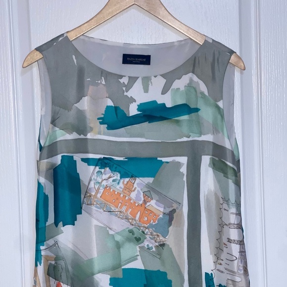 Piazza Sempione Abstract Watercolor 100% Silk Shift  Dress Short Sleeve Vintage - Picture 3 of 6